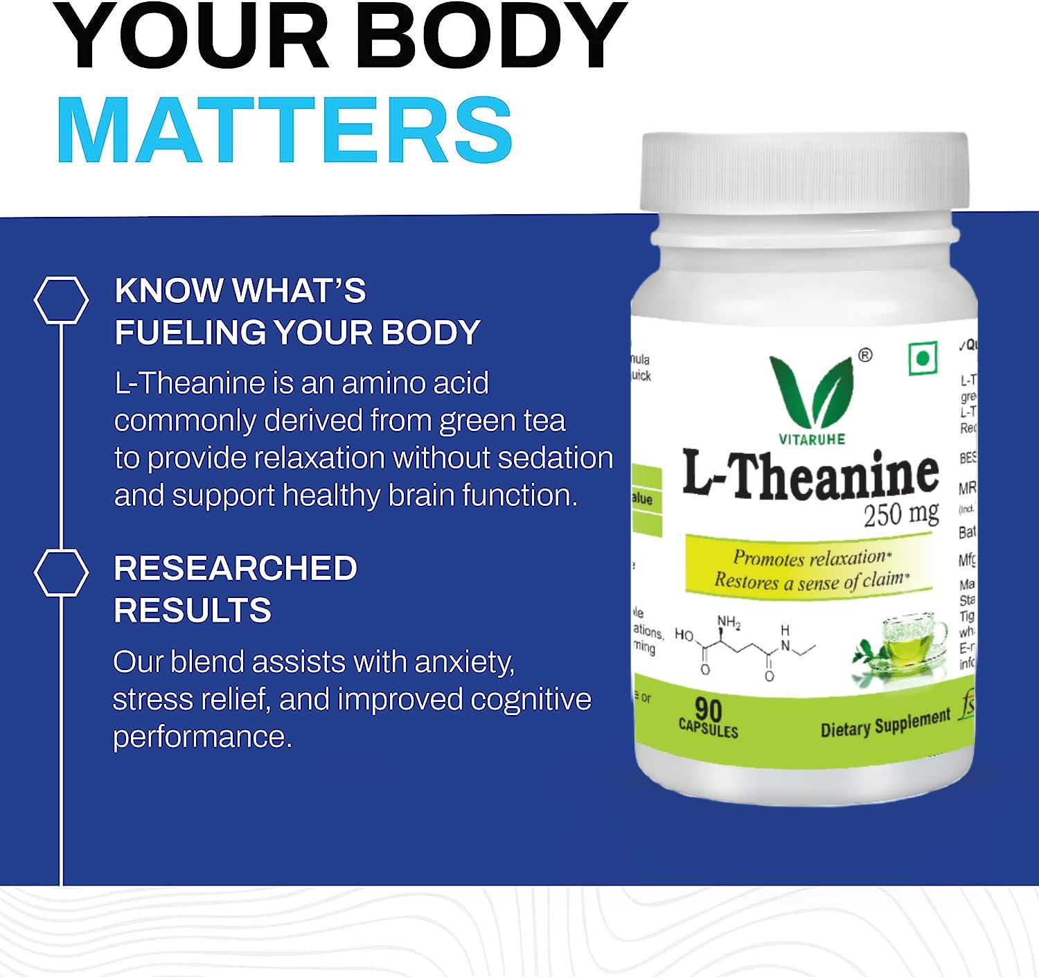 VITARUHE® L-Theanine 250 mg - Promotes a Relaxed State & Healthy Stress Response* -90 Capsules 4