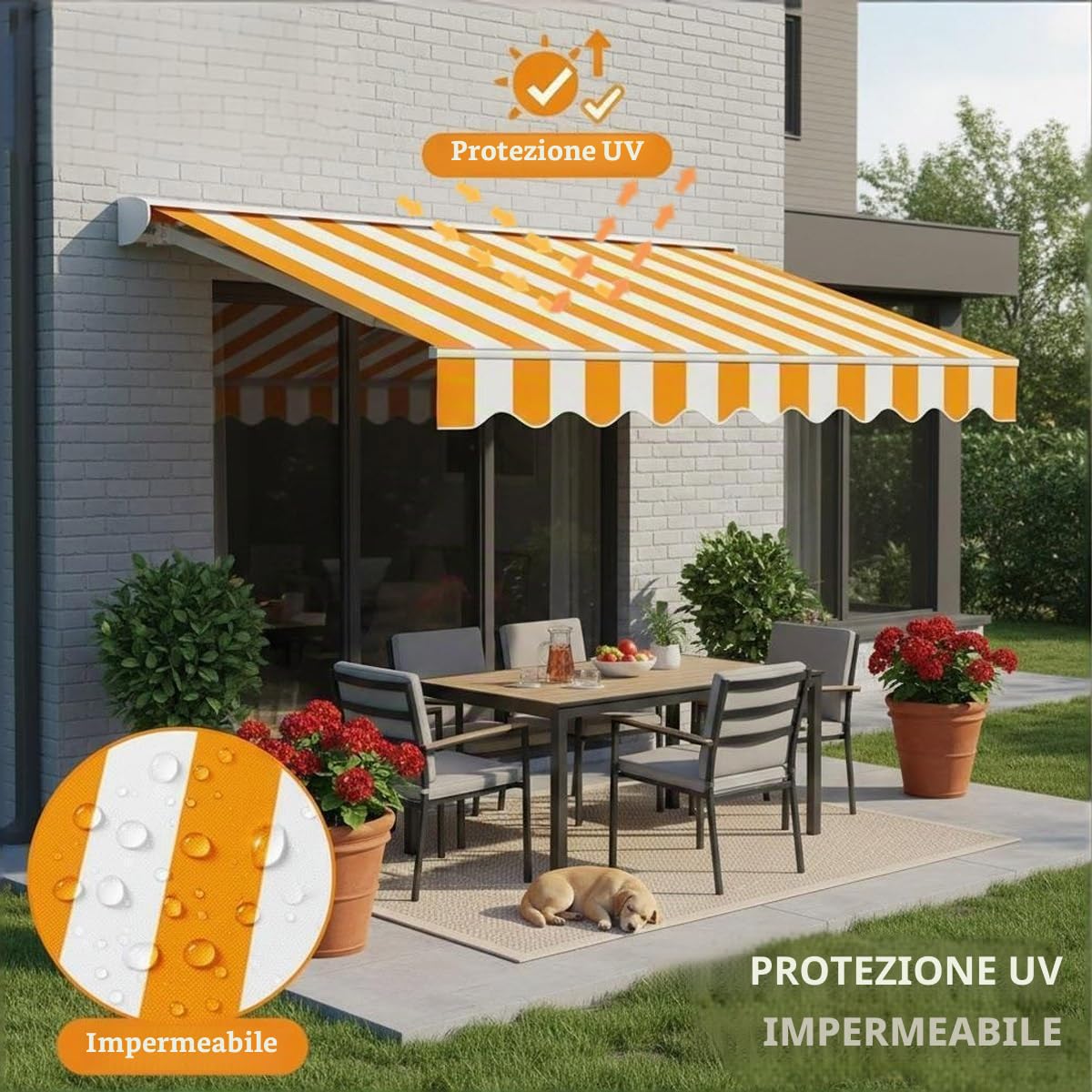 Tessuto di Ricambio per Tende da Sole Impermeabile Telo di Ricambio per Tende da Sole Retrattile 200/250/300/360/400/500 cm Tessuto di Ricambio Resistente ai Raggi UV