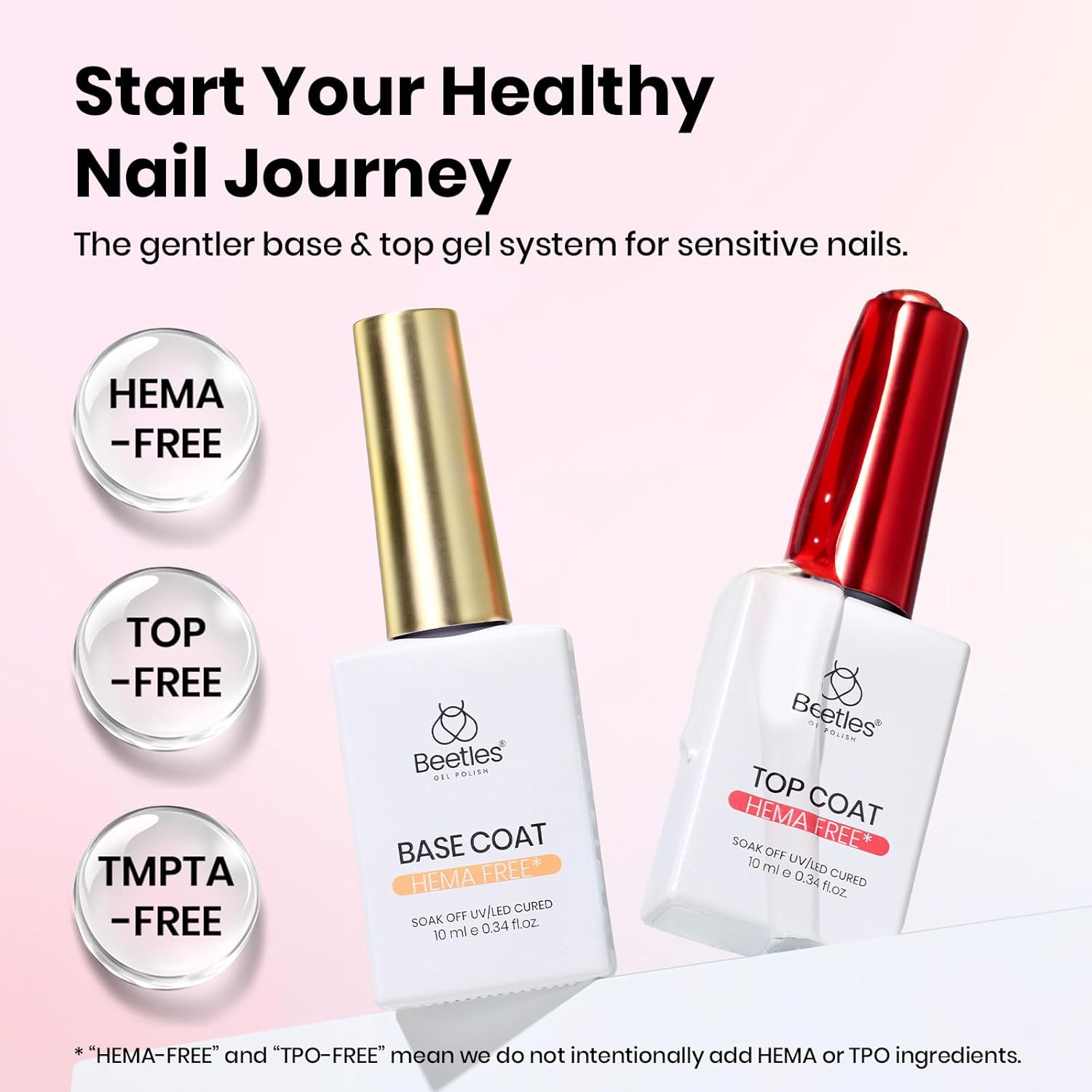 Beetles HEMA Free & TPO Free Gel Base and Top Coat Set – No Wipe Top Coat, Soak Off UV LED Gel Polish Foundation Kit for Long Lasting High Gloss Manicure