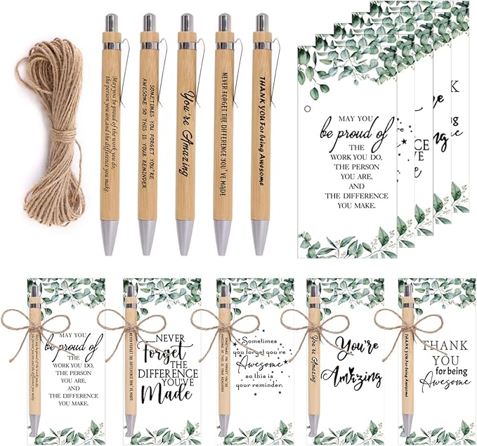 30 Sets Employee Appreciation Gifts - Motivational Bamboo Pens With Thank You Bookmark Cards