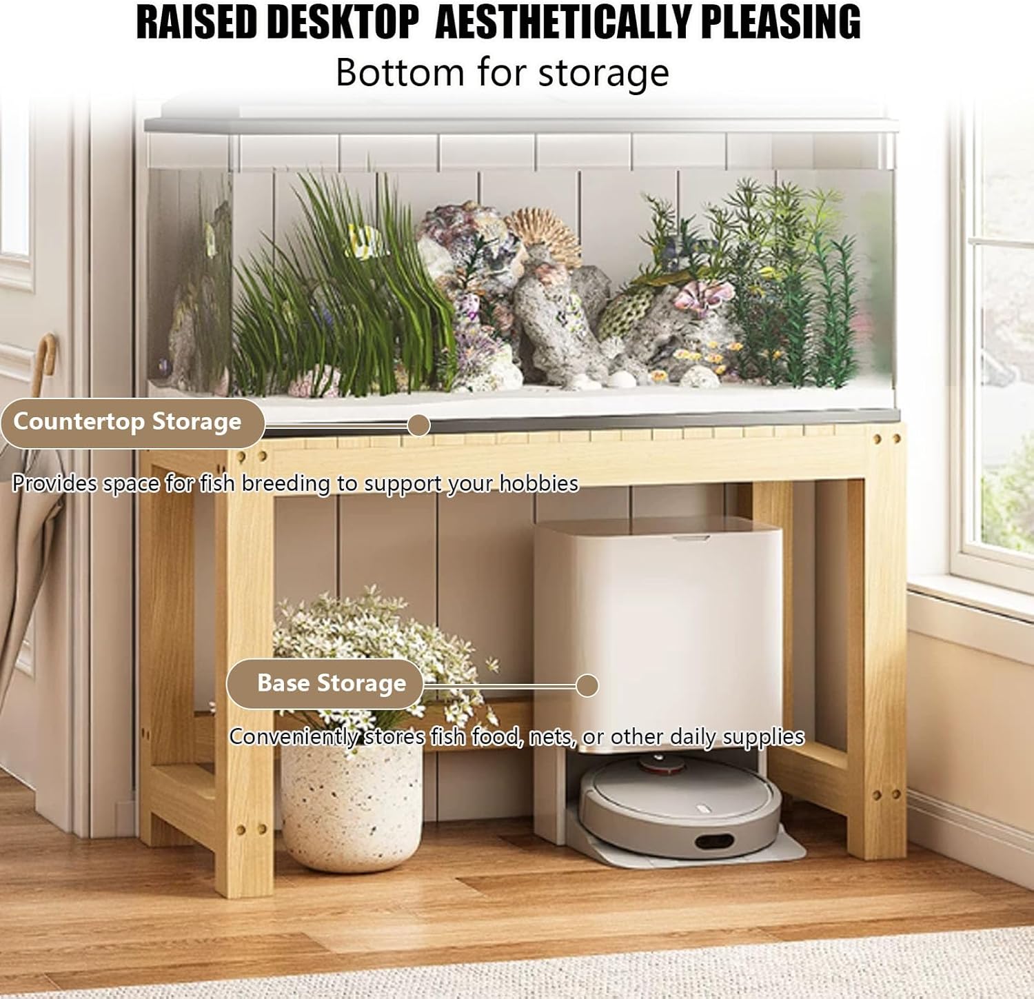 Solid Wood Aquarium Stand Multi - Functional Storage Rack Fish Tank Shelf With Non-Slip Feet and Thickened Boards Suitable for Living Rooms and Offices 50x40cm/19.7x15.7in
