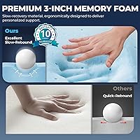 Vista 4 de Memory Foam Mattress Topper - 3 Inch Gel Mattress Pad for Pressure Relief, Premium Soft Cooling Sleep Bed Topper, Non-Slip Design with Removable &