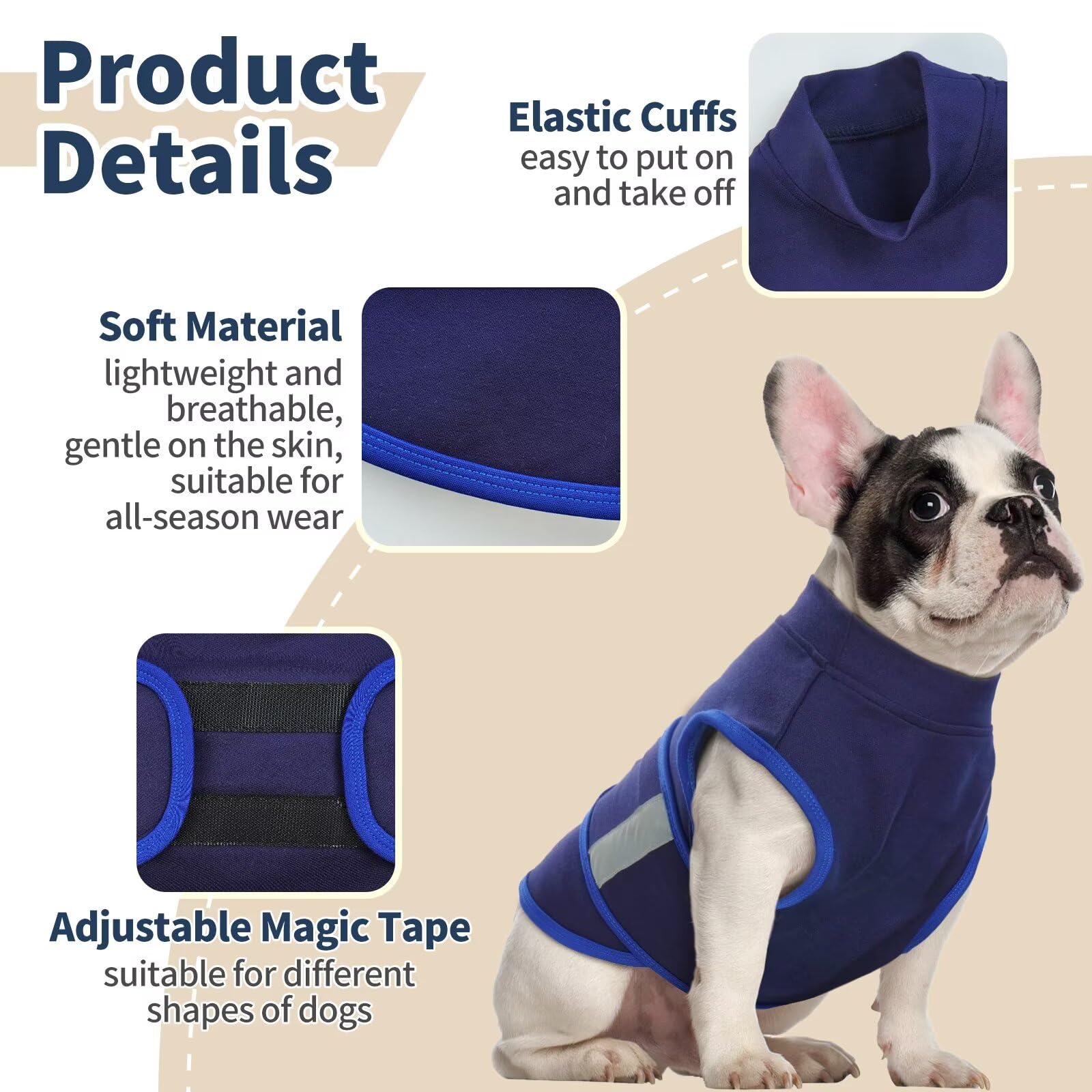 IECOii Cappotto per Cani Anti-Ansia con Striscia Riflettente, Giacca Leggera Avvolgente per Cani, Mantiene il Cane Calmo e Confortevole, Giacca Elasticizzata per Cani, Gilet Senza Maniche Riflettente