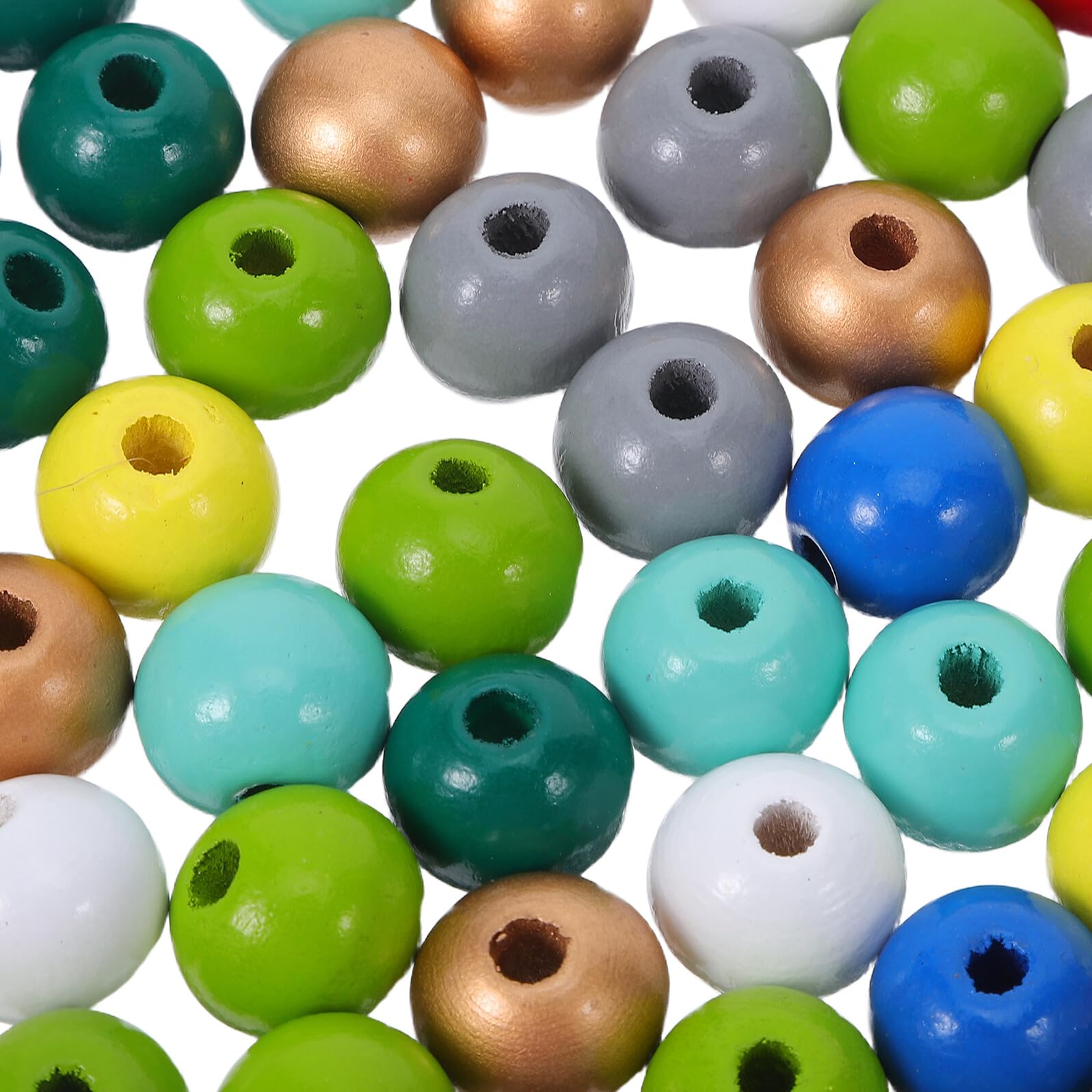 Cuentas de Madera Artesanales de 16 Mm Multicolor Orificio, 240 Piezas para Fabricación de Pulseras y Collares, Cuentas Redondas Naturales para Manualidades y Color