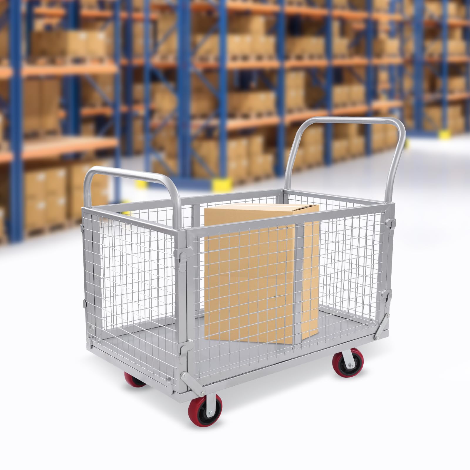Carrello da trasporto con griglia rimovibile, carrello a mano fino a 200 kg, 100 x 60 x 94 cm