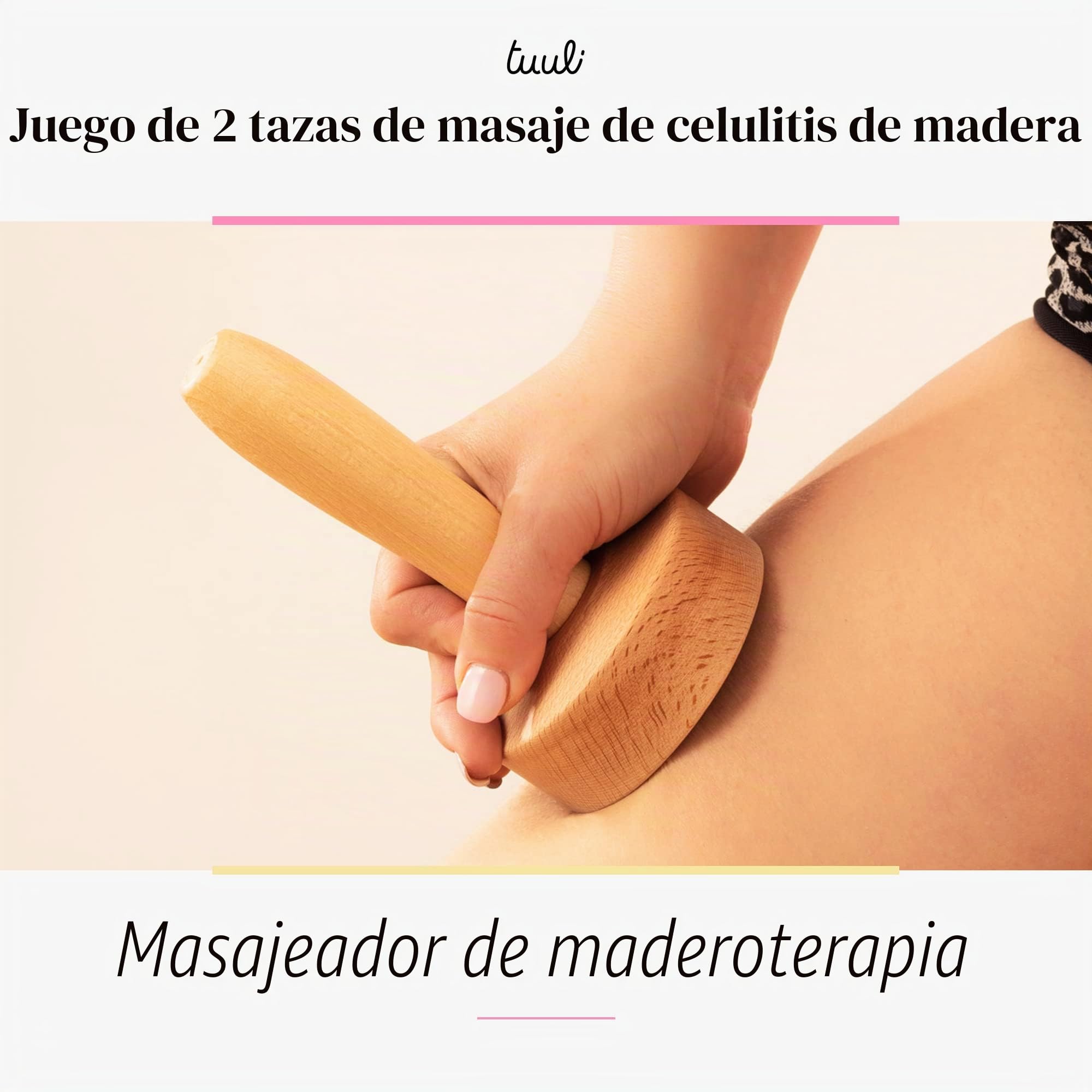 Tuuli Accessories Maderoterapia Masajes Kit Celulitis Masajeador Copa Sueca Ventosa Drenaje Linfatico Madera | Juego de 2 tazas de madera de haya suecas, 8 cm para facilitar el guiado, 10 cm para mayor área de contacto