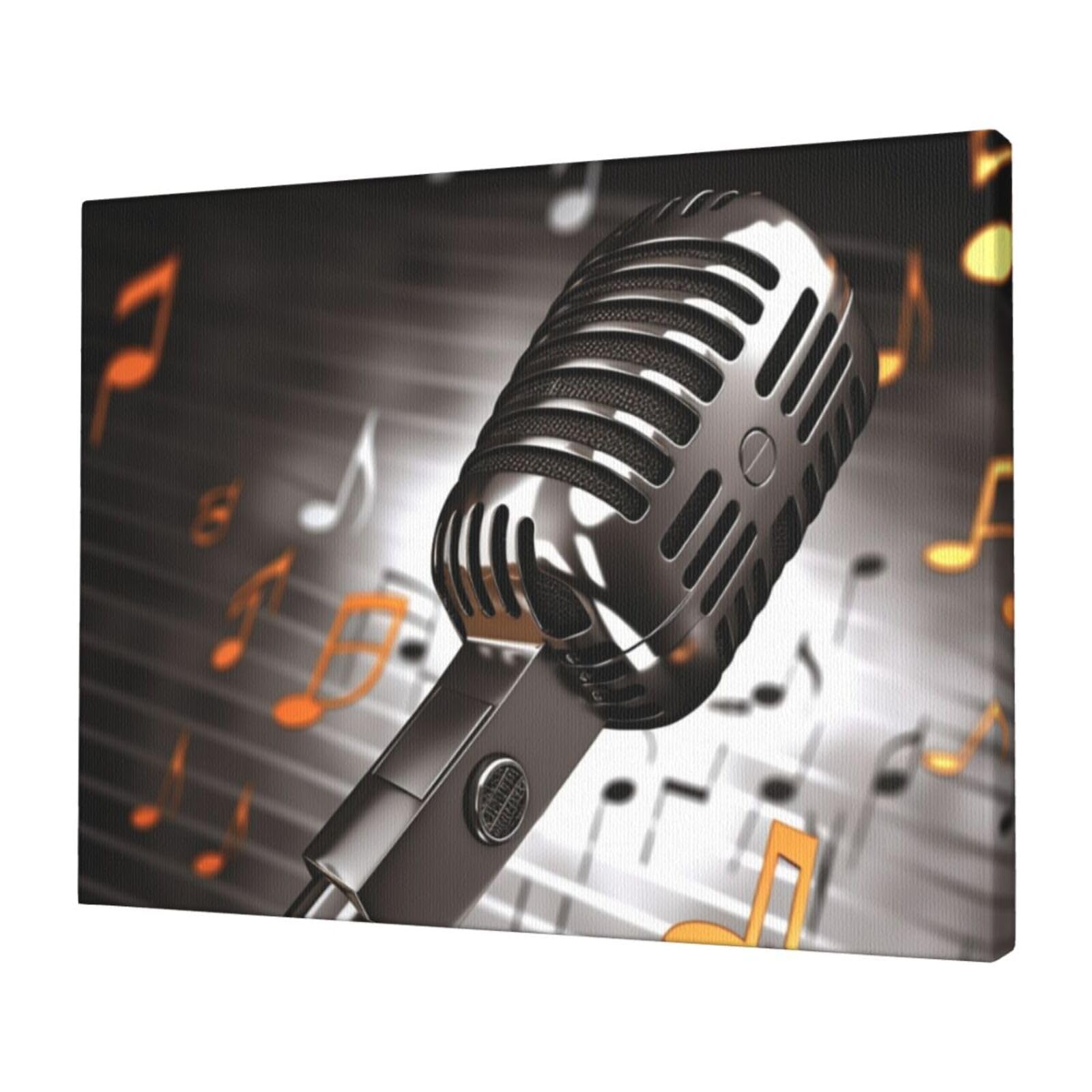 KLOPH Microphone with Music Notes Canvas Wall Art for Living Room 12"x16" Modern Artwork Painting for Bathroom Hanging Canvas Prints Aesthetic Wallart for Bedroom Kitchen Office Wall Decor