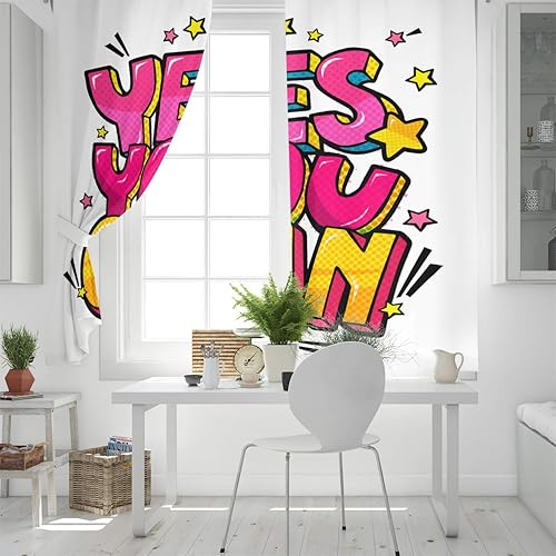 Miniatura 4 de FortuneHouse Blackout Curtains Thermal Insulated Cartoon Letter Clip Art yes You can Solid Pattern Metal Grommet Elegant Room Drapes Window Curtain