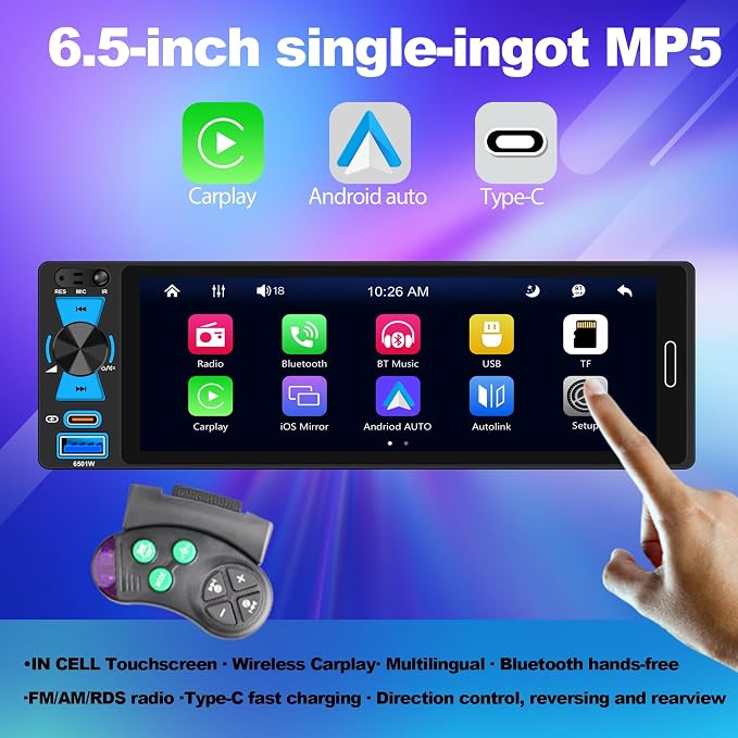 Reproductor de Auto 6.5" Apple CarPlay Wireless Bluetooth miniatura 2