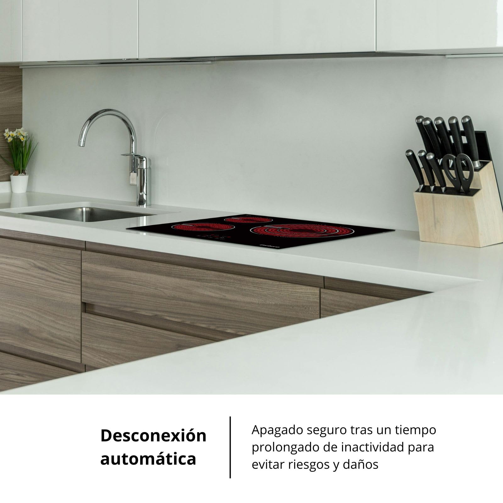 Corberó - Placa Vitrocerámica | CCVG3BL574 | 60 cm | 5700 W | 3 Zonas | Control Touch, Desconexión Automática, Bloqueo Infantil | Negro