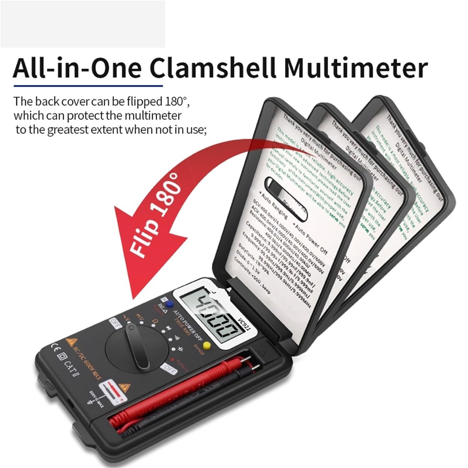 VC921 Pocket Style Digital Multimeter 4000 Counts T-RMS Auto Range EBTN DC AC Voltmeter Ammeter Capacitor Ohm Hz NCV Tester