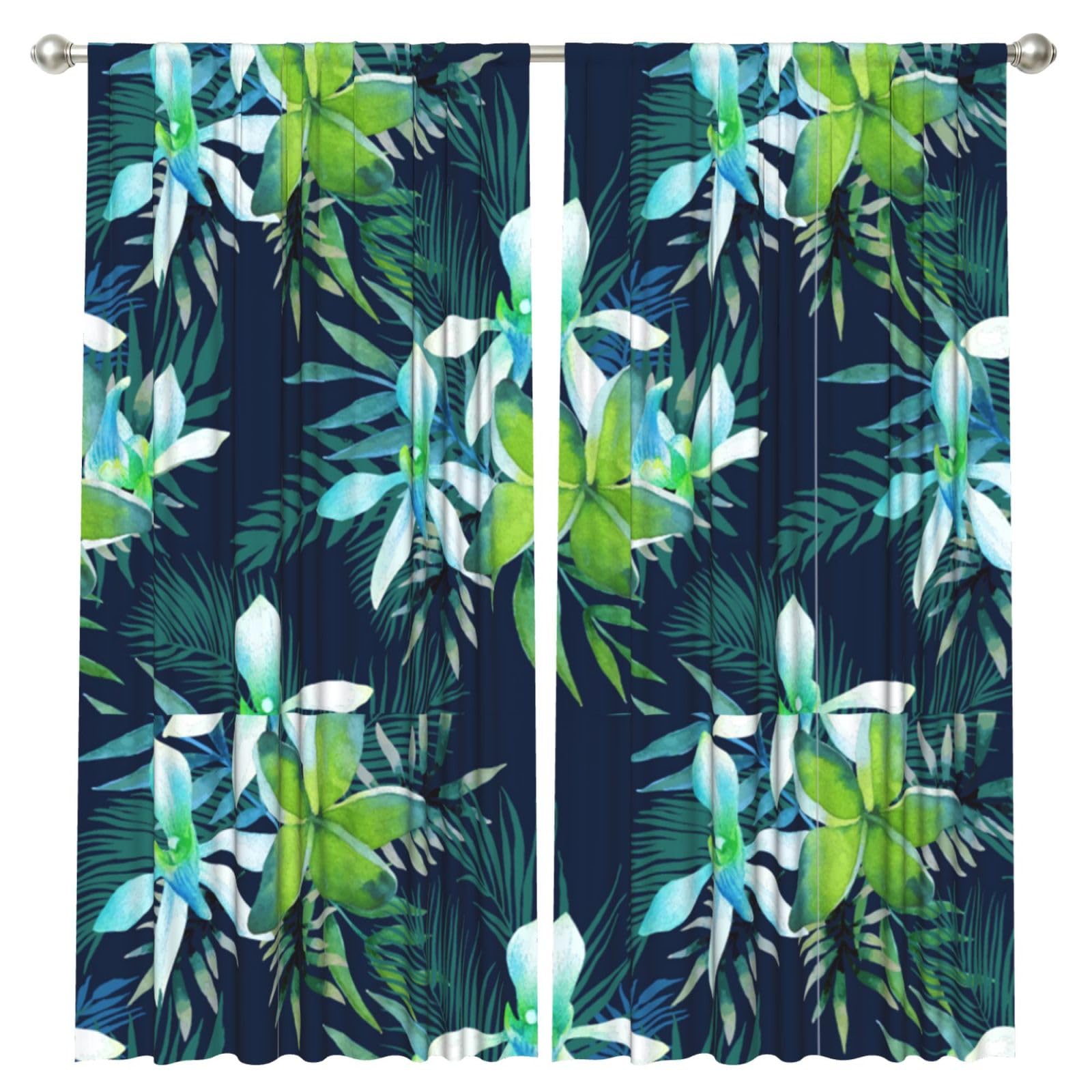 InOmak Tropical Flower Printed, 2 Panels Window Curtains 52 x 84 Inch Blackout Curtains for Living Room Bedroom