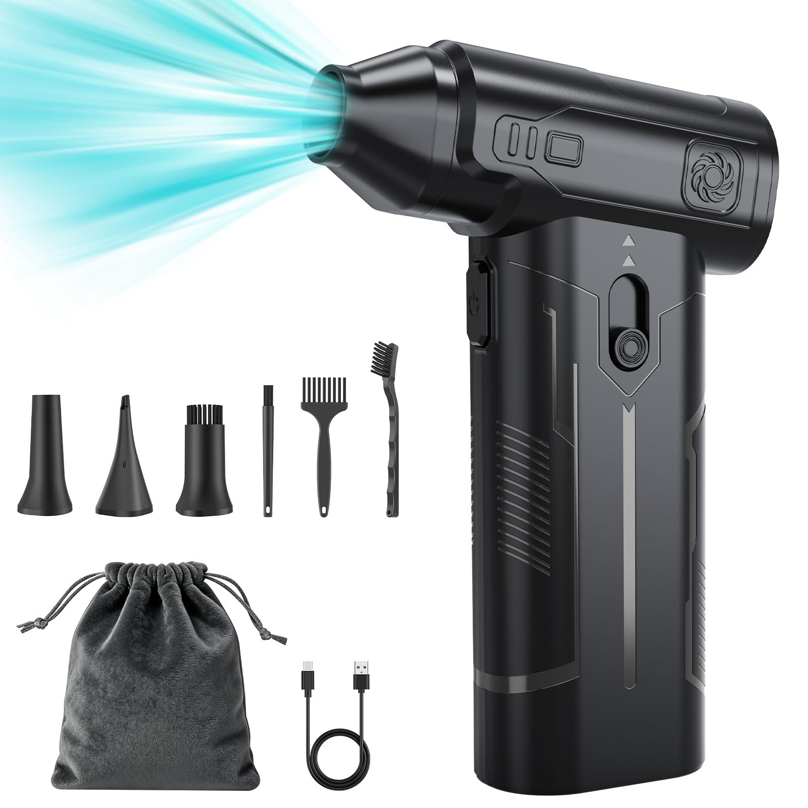 Electric Compressed Air Duster, 3 Gear Adjustable and 110000RPM Super Power Air Cleaner, Portable Cordless Air Blower for PC, Laptop, Keyboard, Car, House and Outdoor