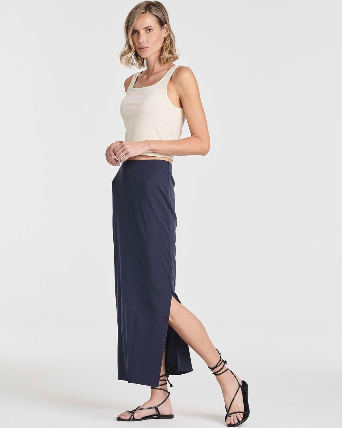 Real Essentials 3 Pack: Women's Ribbed High Waisted Maxi Skirt with Side Slit - Casual Long Pencil Skirt - Image 5