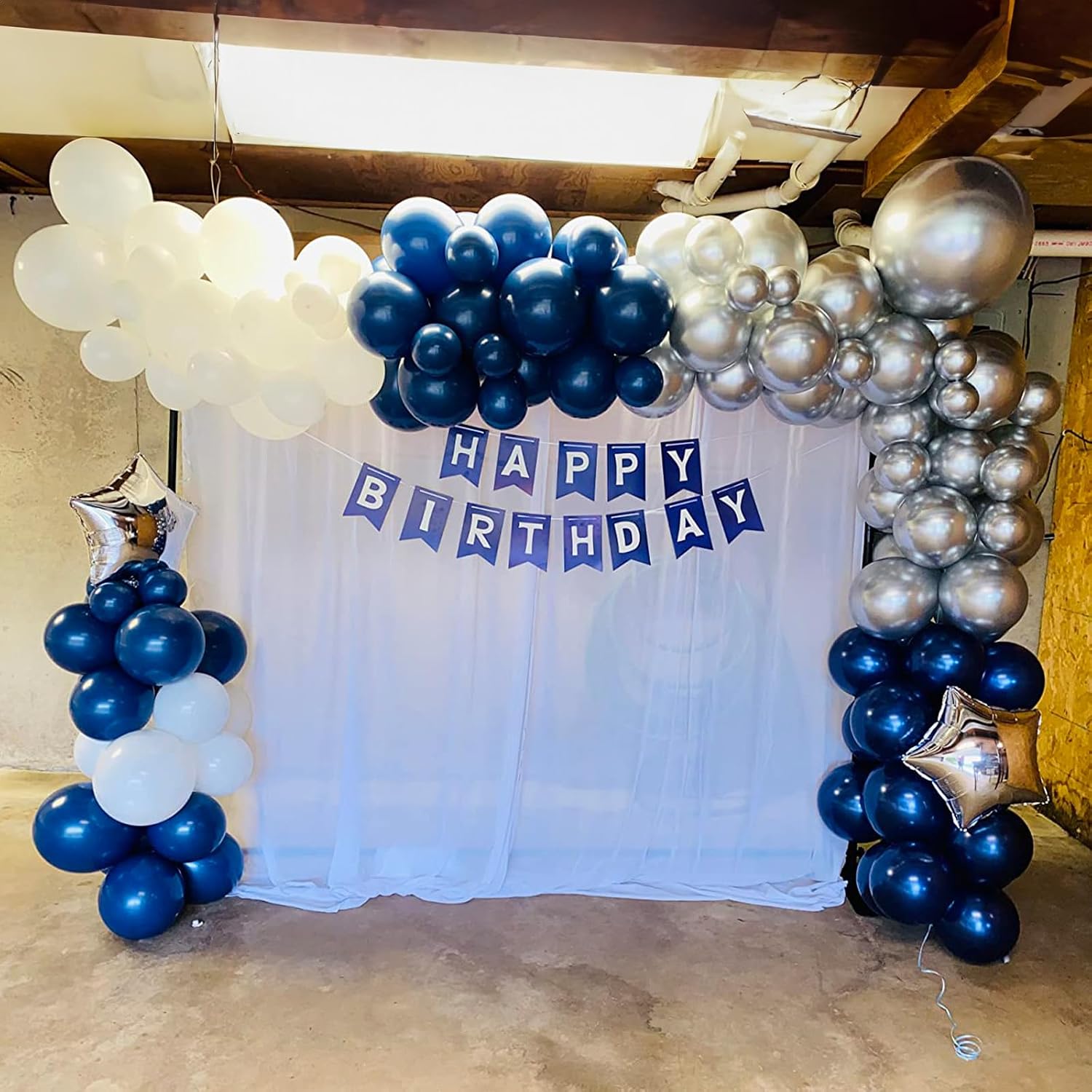 Blue Silver Balloons Set, 12 Inch Blue and Silver Balloons Dark Navy and Confetti Party Latex Balloon, Macaron Metallic Baby Blue Mixed Balloon for Birthday Graduation Baby Shower Wedding Retirement
