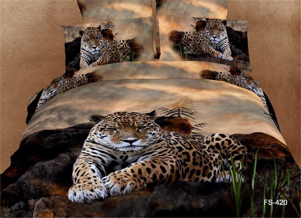 Joybuy Unique 3D Oil Painting Bedding Sets,Jungle Tiger Leopard Print Bedding Set, Queen Size, 4pcs, Comforter NOT Contained (Animals 1)