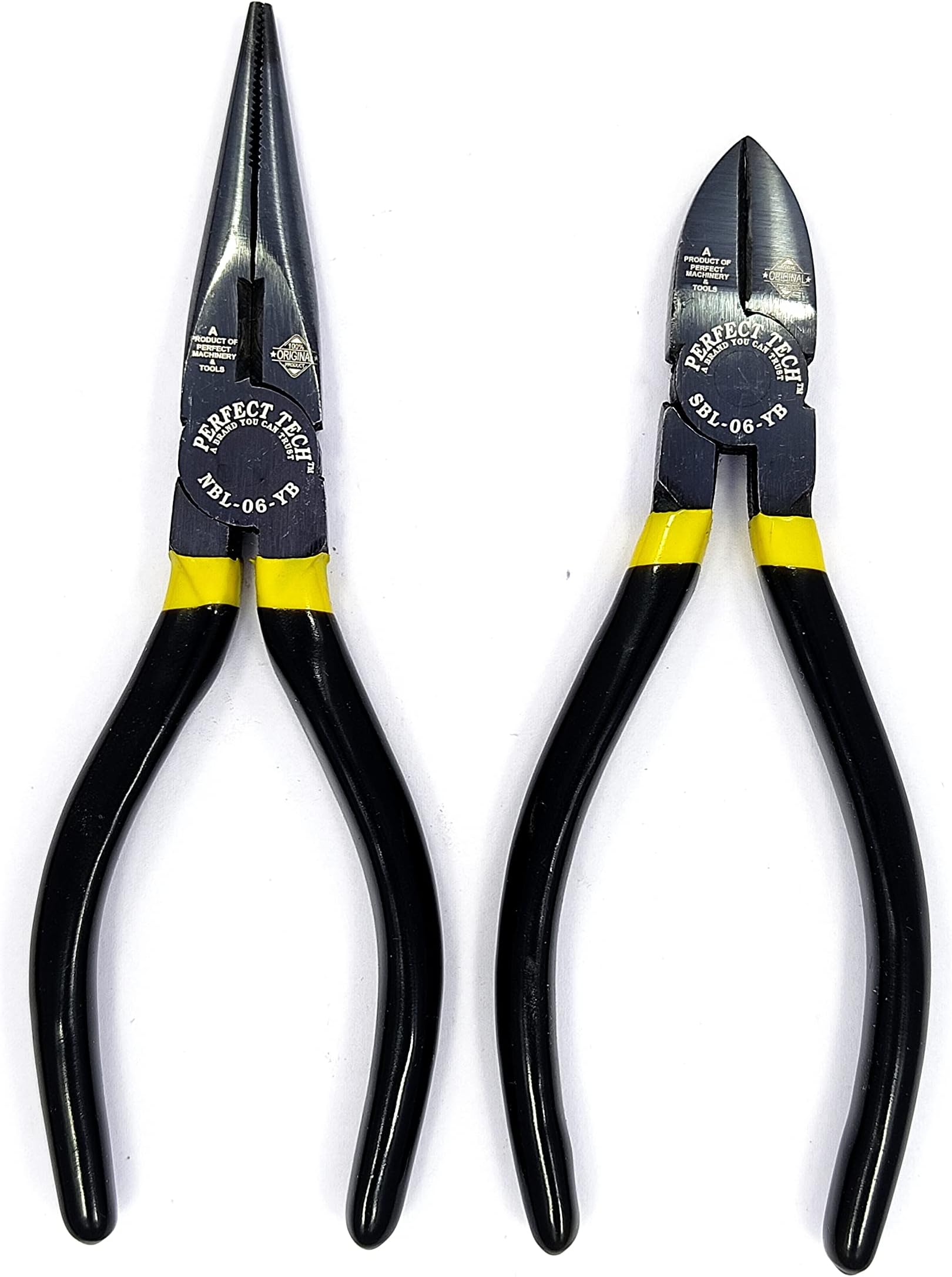PERFECT TECH Combo 2 Pcs Long Nose Plier 6 inch | Side Cutting Plier 6 Inch | Anti-Rust Properties For Gripping | Shock Proof Grip | Double Dip Set | Plier Tool Kit Set | Anti-Rust Properties For Gripping | Pliers For Electronic Repair | Plumber Hand Tools (NBL-06-YB SBL-06-YB)