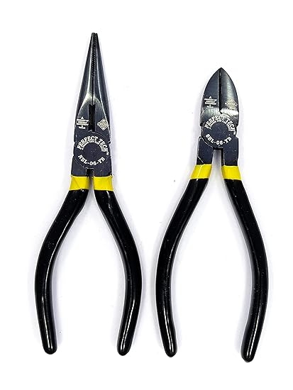 PERFECT TECH Combo 2 Pcs Long Nose Plier 6 inch | Side Cutting Plier 6 Inch | Anti-Rust Properties For Gripping | Shock Proof Grip | Double Dip Set | Plier Tool Kit Set | Anti-Rust Properties For Gripping | Pliers For Electronic Repair | Plumber Hand Tools (NBL-06-YB SBL-06-YB)