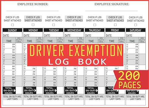 Driver Exemption Log Book Driver's Schedule and Checklist Log with Inspection Reports For Short Haul Operations, 200 Single Sided Pages, Easy