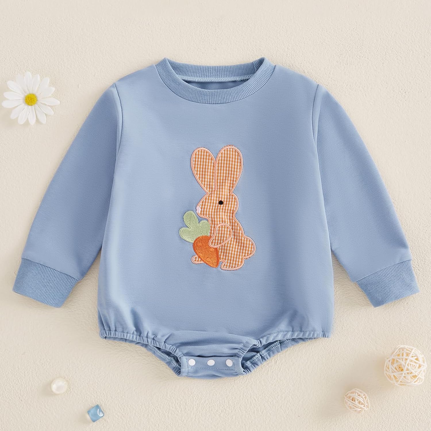 Sasaerucure Baby Boy Easter Long Sleeve Bunny Onesie image 2