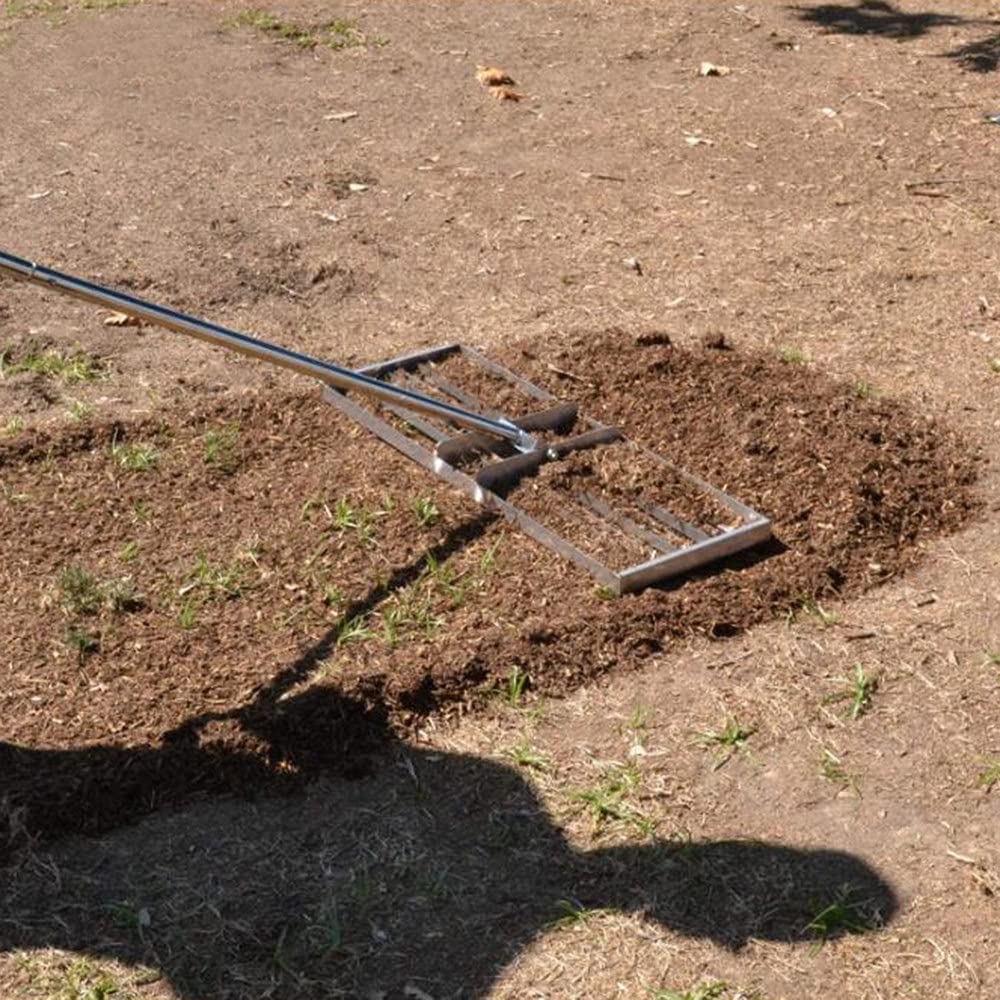 Grabie do wyrównywania trawnika 50 * 25 cm, wytrzymałe narzędzie do poziomowania trawnika ze stali nierdzewnej o dużej pojemności, sprzęt golfowy, narzędzie do wyrównywania trawnika z uchwytem o dłu