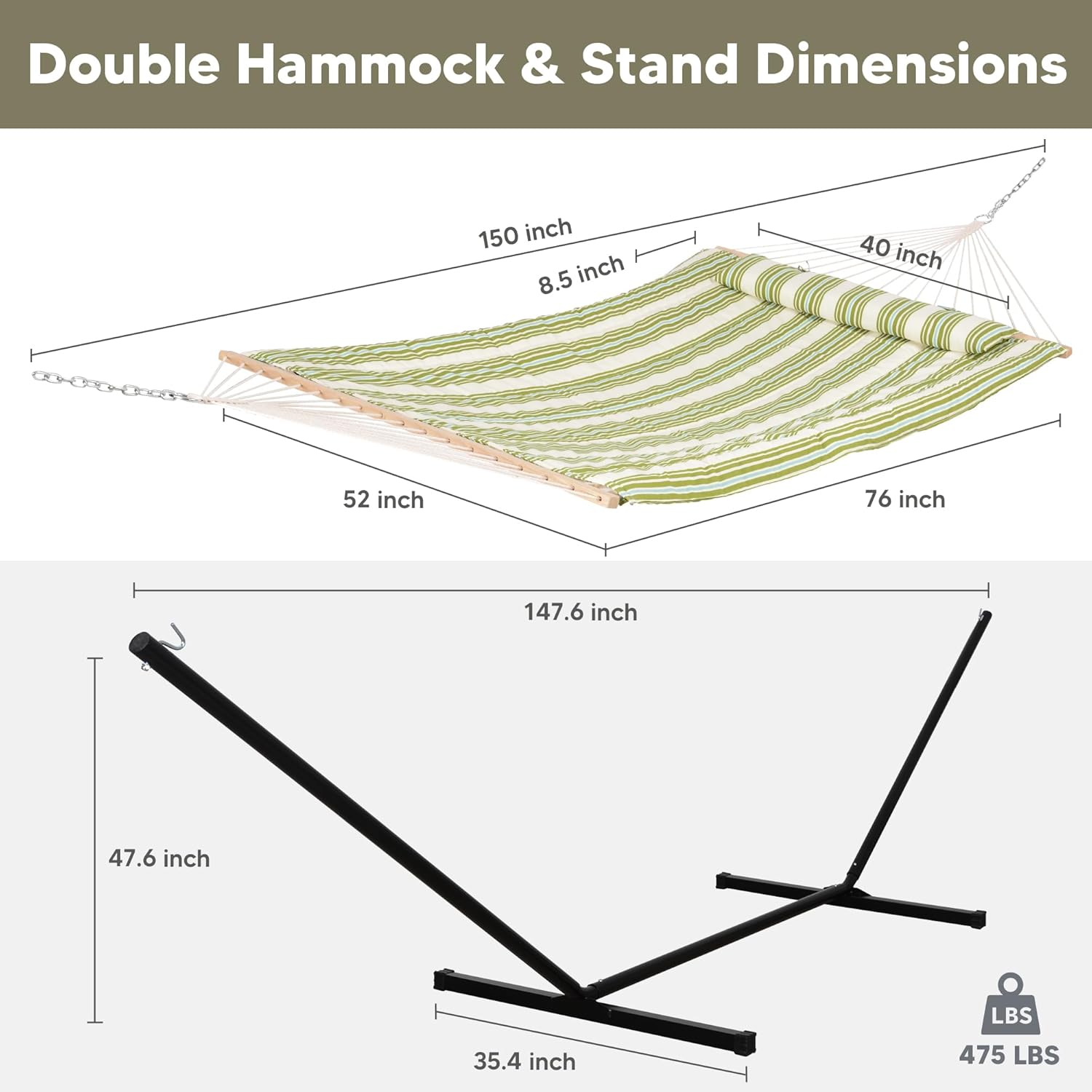 SUNCREAT Cotton Rope Hammock for Two People with Polyester Pad, 12 FT Steel Stand, Heavy Duty Hammock Storage Bag with Zipper