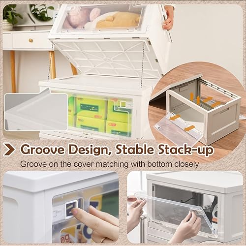Miniatura 6 de Go2Chai Cajones para ropa, contenedores de almacenamiento plegables grandes y apilables con tapa y 2 puertas, organizadores de plástico para