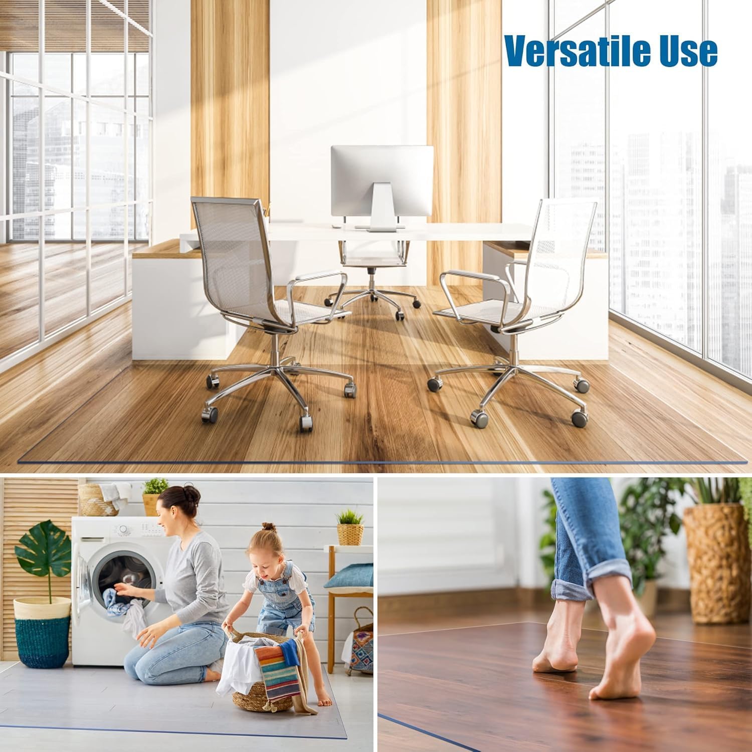 OXIGG Large Clear Floor Mat - Pet Flooring Protector, Plastic Rug Protector, Vinyl Floor Mat - Ideal for Hardwood Floors, Home & Office Use (Clear, 120x250CM/3.9X8.3FT)