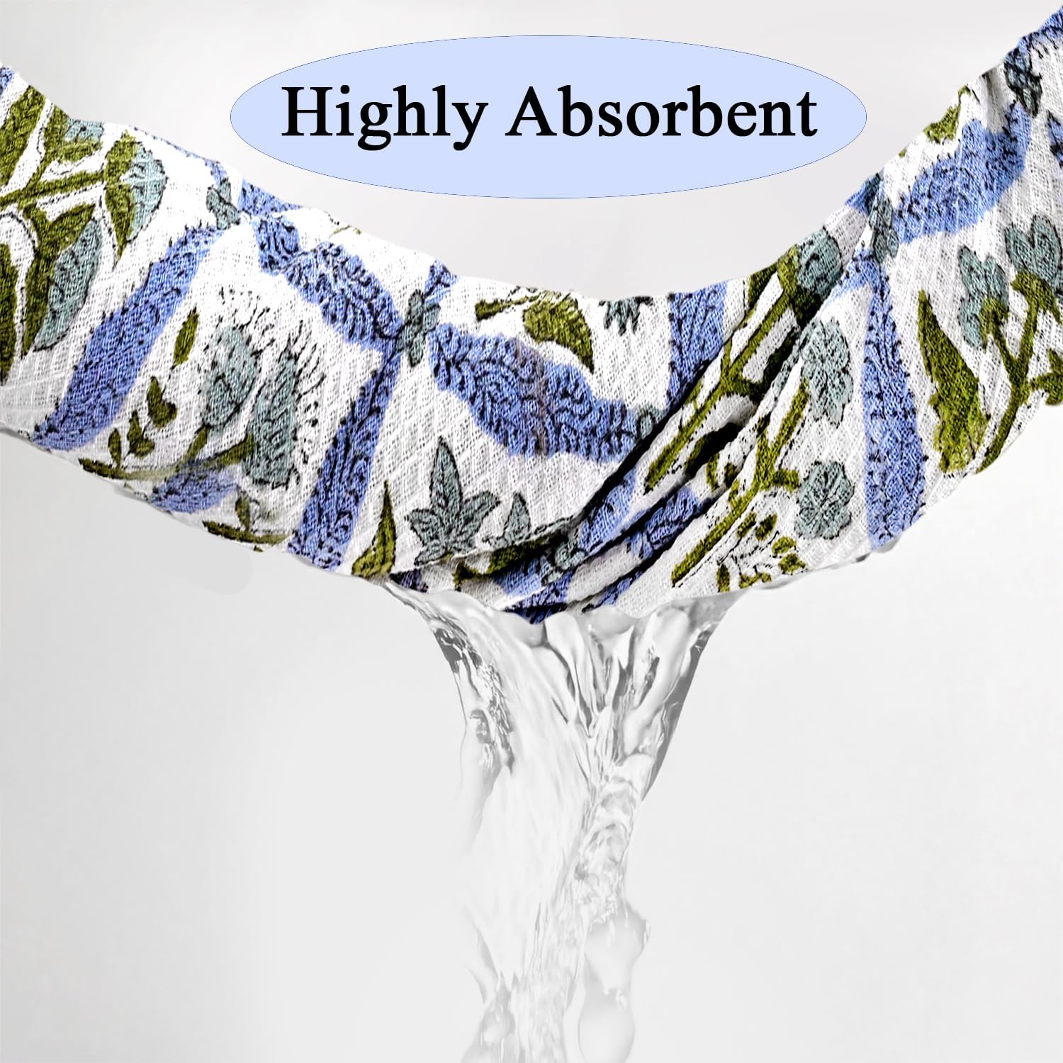 Ridhi Light Steel Blue Hand Block Print Waffle Scallope Cotton Bath Towel Set of 2, 27x54, Quick-Dry, Absorbent, Luxury Handmade Towel for Bath, Spa Beach, Gift for Spring, Easter, Valentine