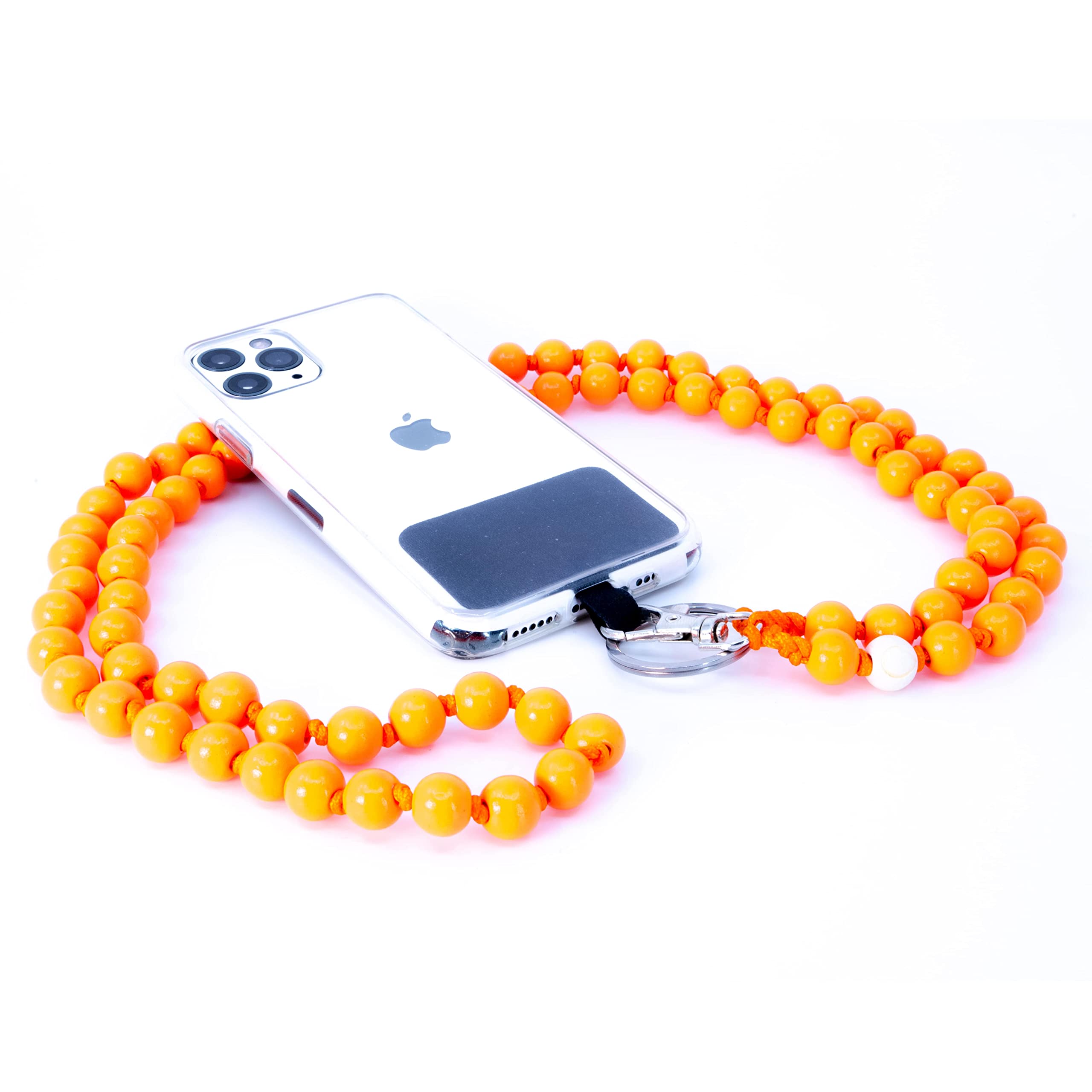 BEARFOOT DROPLETSY - Cadena universal para teléfono móvil, hecha a mano, con cordón para colgar, compatible con todos los smartphones: Apple iPhone, Samsung Galaxy (sin funda, color naranja)