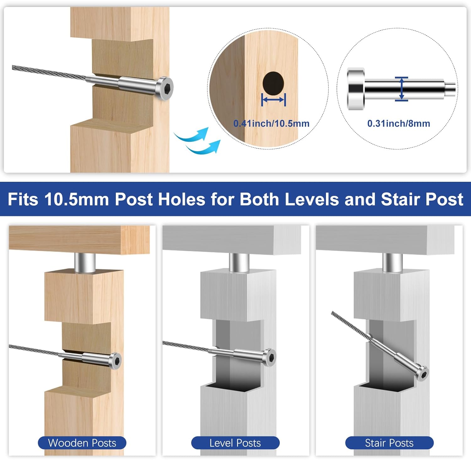 26 Pack Invisible Cable Railing Kit, SST316 Swage Tensioner and Terminal Hidden for Cable Railing, 1/8" Cable Railing Hardware with Spare Thread Stud for Wood/Level/Stair Post