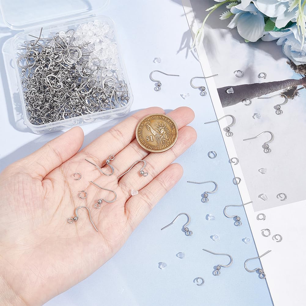 UNICRAFTALE 150 pz 316 Ganci per Orecchini In Acciaio Inossidabile Filo per Orecchie con Sfera Gancio per Orecchino con 150 Anelli di Salto Aperti 200pz Posteriori per Creazione di Gioielli