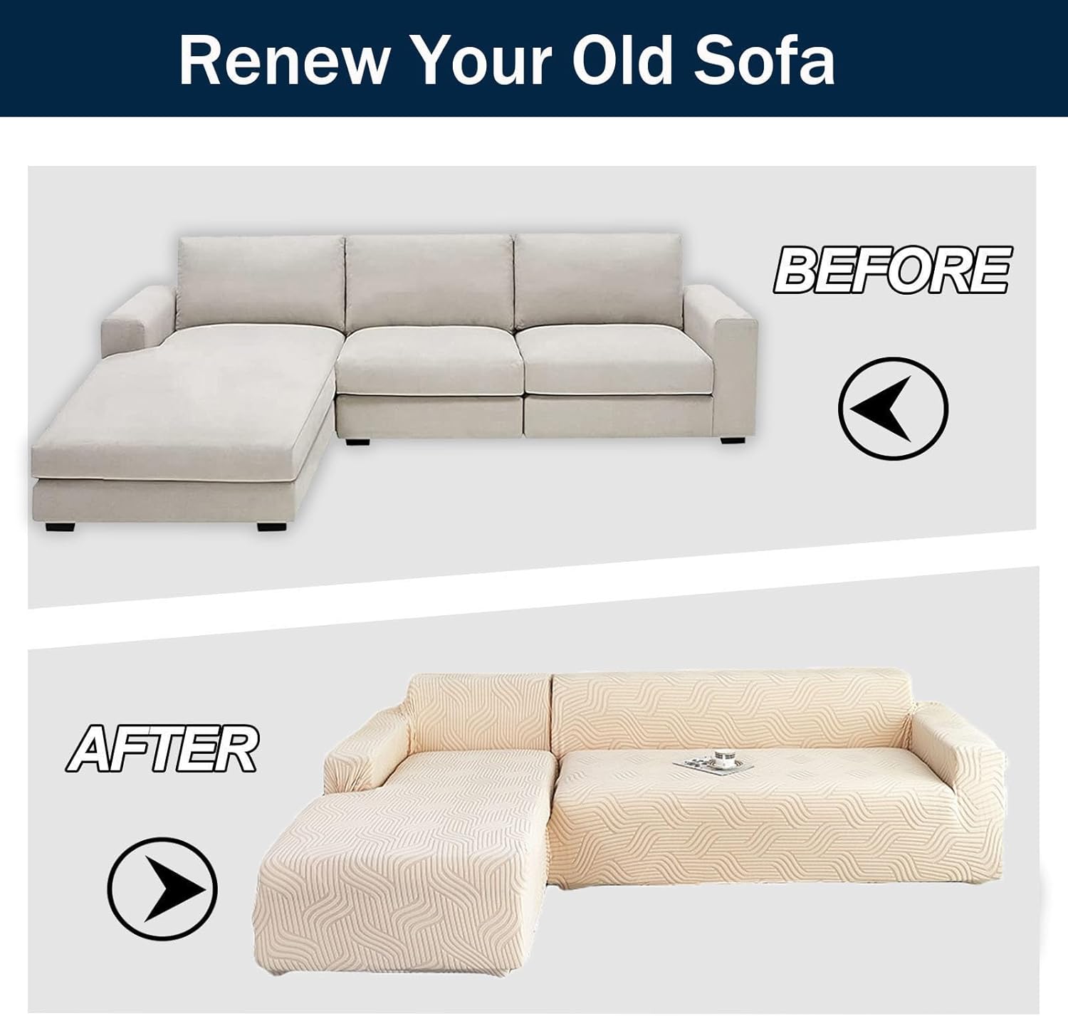 Sofa Cover,Universal Sectional Couch Covers Stretch Couch Cover L Shape, Both Left Right Corner Sofa Slipcover Furniture Protector for Pet Cat Dog,Beige-4+2 Seater