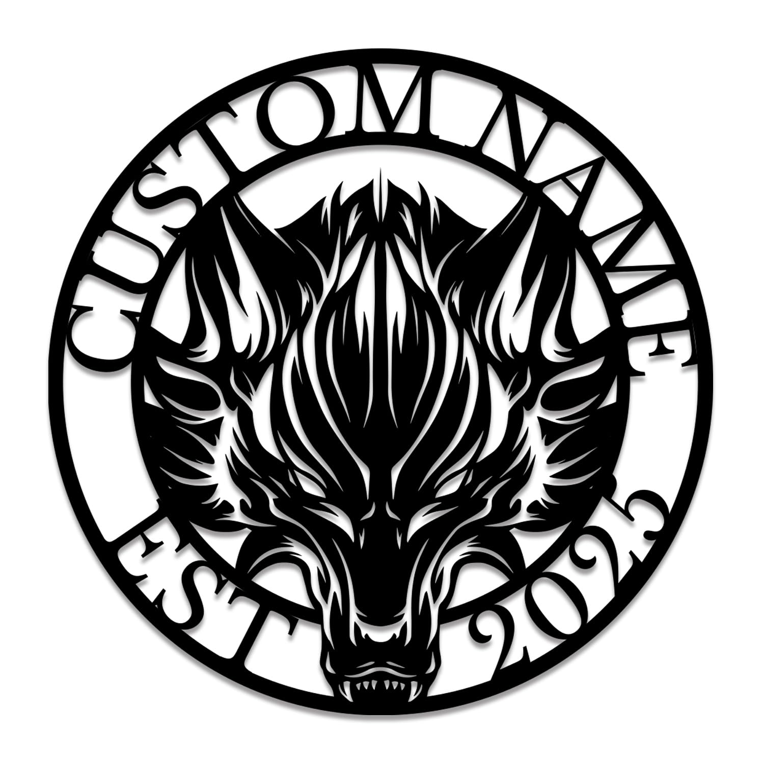 Gewasi Wolf A Personalized Custom Wolf Metal Wall Art, Custom Wolf Metal Signs, Personalized Black Name Signs, Gifts For Wolf Lovers, Animal Decorations, Wild Animal Decoration (Wolf A)