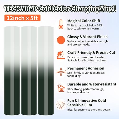 Miniatura 9 de TECKWRAP Vinilo que cambia de color frío, sensible al frío para calcomanías de bricolaje, calcomanías, tazas, botellas de agua, vinilo permanente