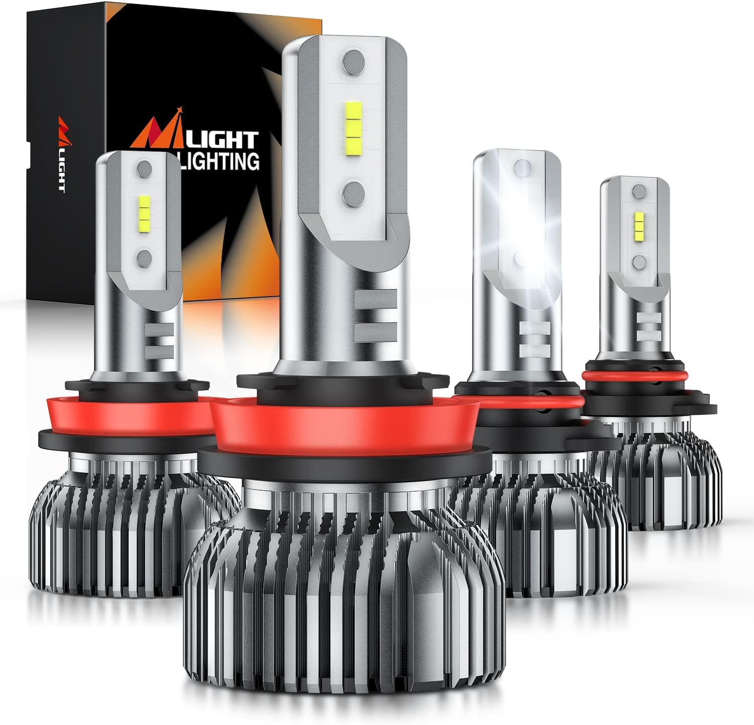 Nilight 9005/HB3 H11/H9/H8 LED Bulbs, High and Low Beam Fog Ligh Bulbs Combo, 6000K Cool White IP67, Plug and Play, 4-Pack