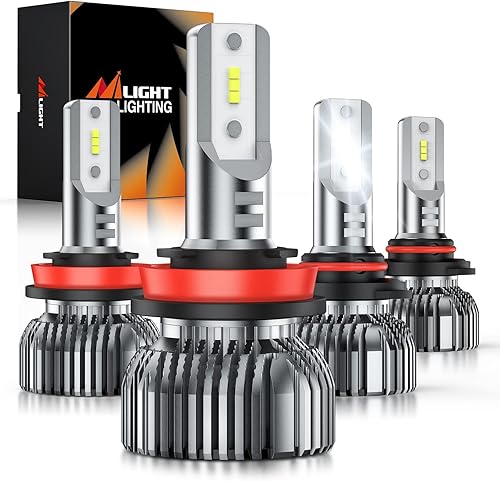 Nilight Bombillas LED 9005HB3 H11H9H8, combo de bombillas antiniebla de haz alto y bajo, 6000 K blanco frío IP67, Plug and Play, paquete de 4