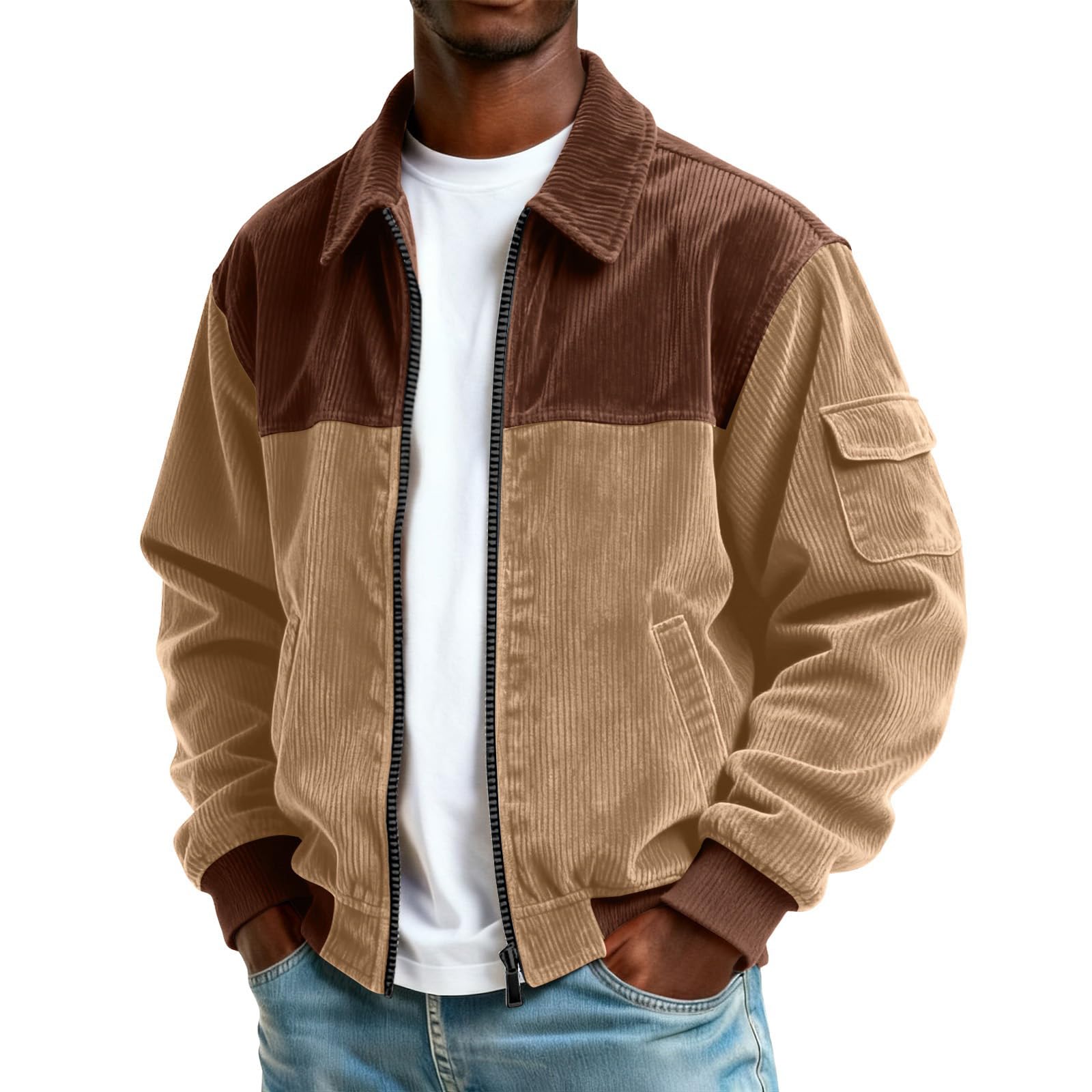 Generisch Cordjacke Herren Bomberjacke Reverskragen Jacke mit Taschen Elegant Warme Winterjacke Winddicht Übergangsjacke Große Größen Männer Freizeitjacke Mode Kurzmantel