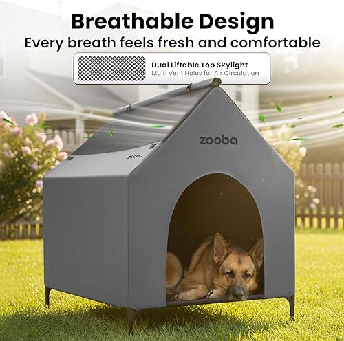Miniatura 2 de Casa grande de 36 pulgadas para perros grandes en interiores o exteriores, PVC 600D resistente a la intemperie al aire libre, con cama elevada de