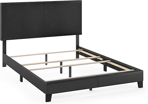 Miniatura 23 de Furinno Pessac - Marco de cama tapizado, piel sintética blanca, tamaño individual XL Blanco,Negro -,Glacier,Negro (plain