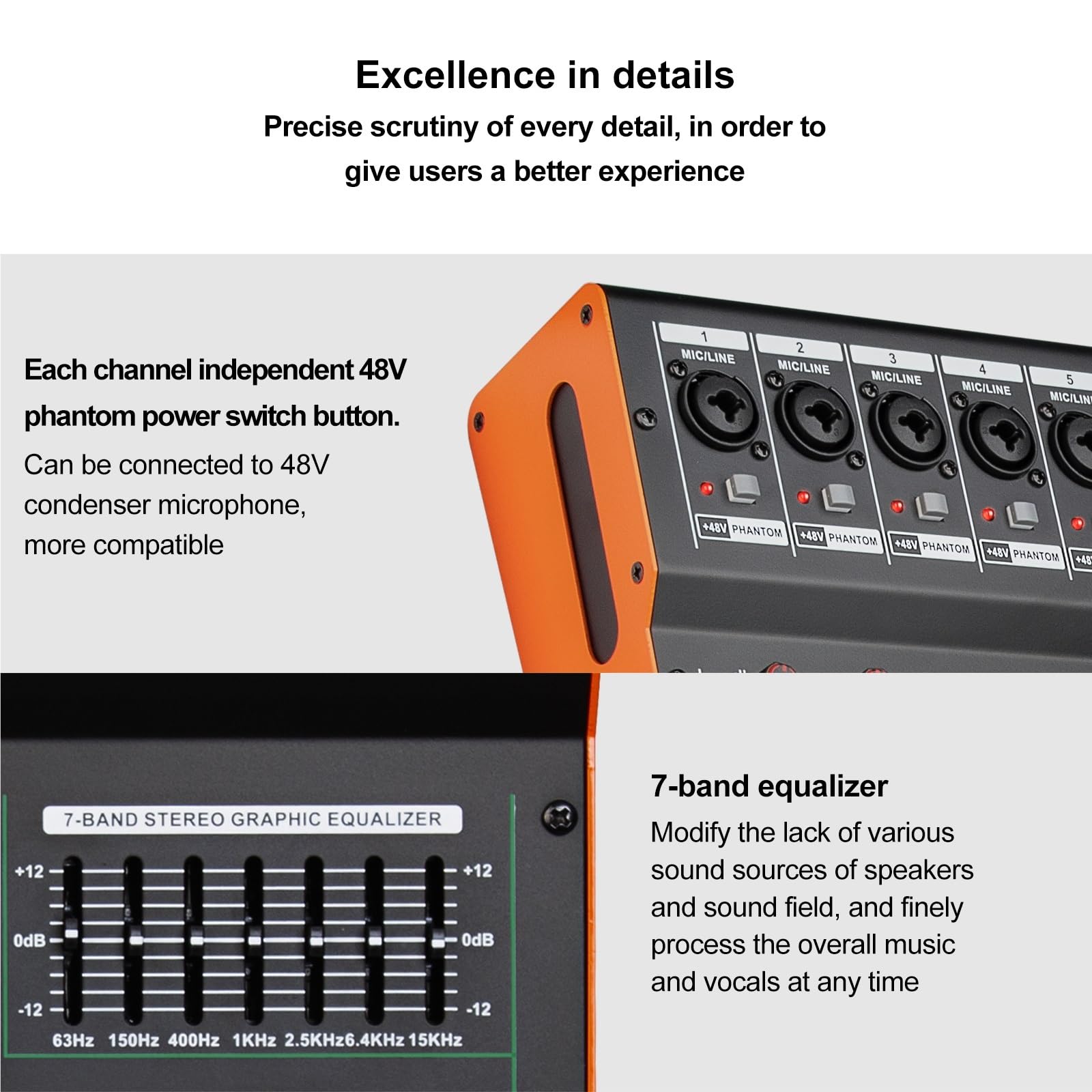 Mezclador de profesional 99 DSP, 8 canales, consola de DJ de doble grupo, alimentación fantasma de 48 V, USB, for escenario, bar y grabación.