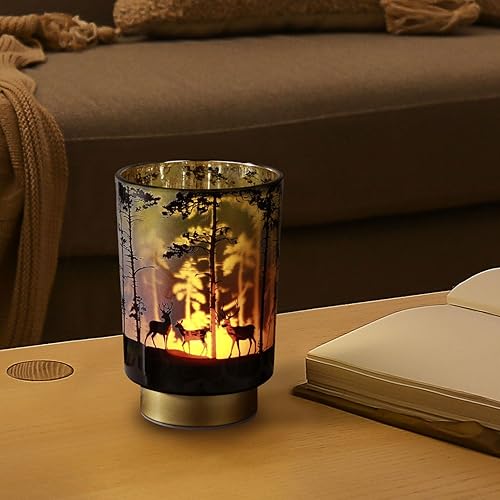 Miniatura 7 de Eywamage Pequeña lámpara de mesa con pilas con control remoto, lámpara de cristal inalámbrica de ciervo del bosque para dormitorio, sala de estar,