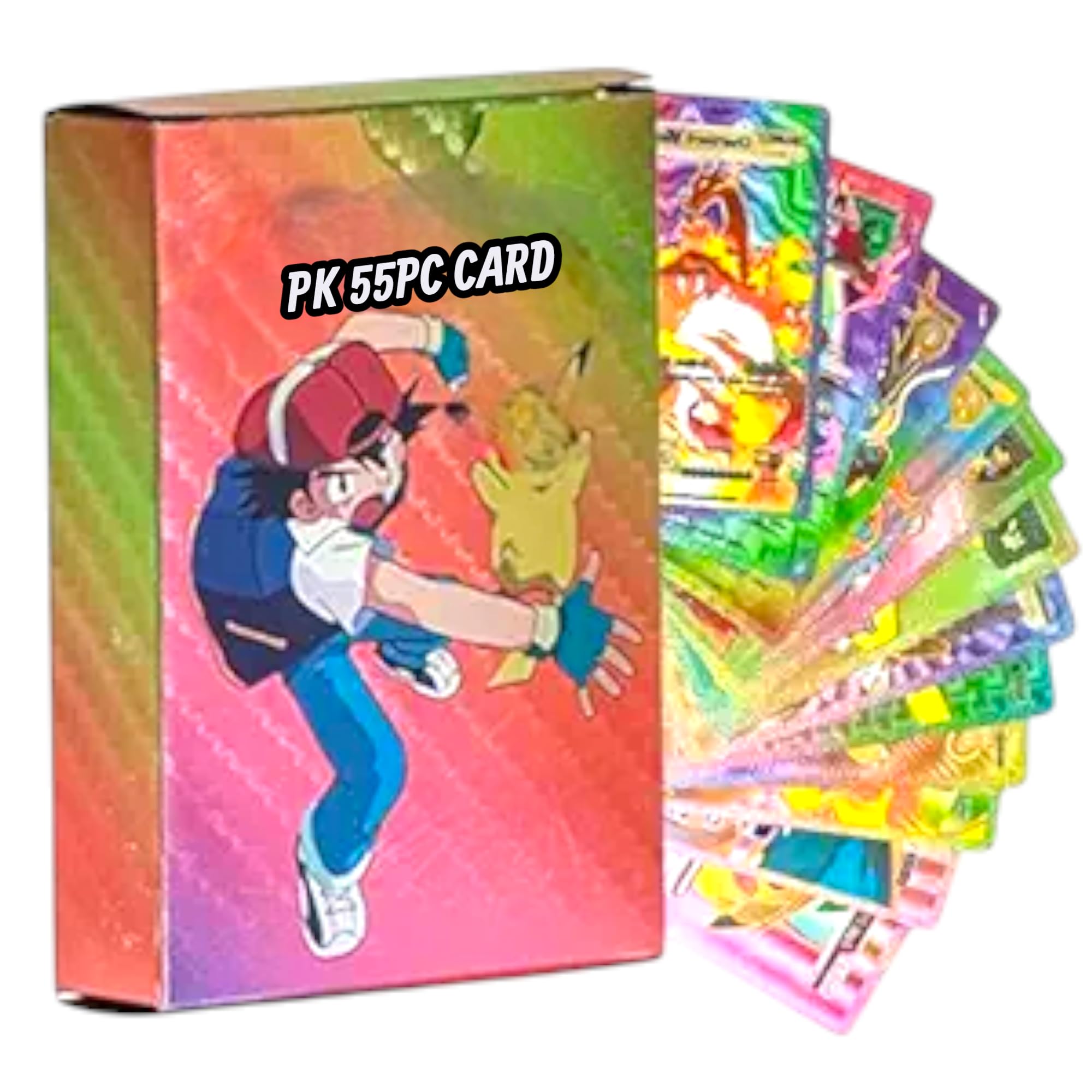 SHAKTISM Poke Collectible Card Game Trading Card Game Water Proof Booster Pack Set, V Series, Vmax GX Rare, Gold Foil, Collectible Foil Cards (Rainbow 55Pc)