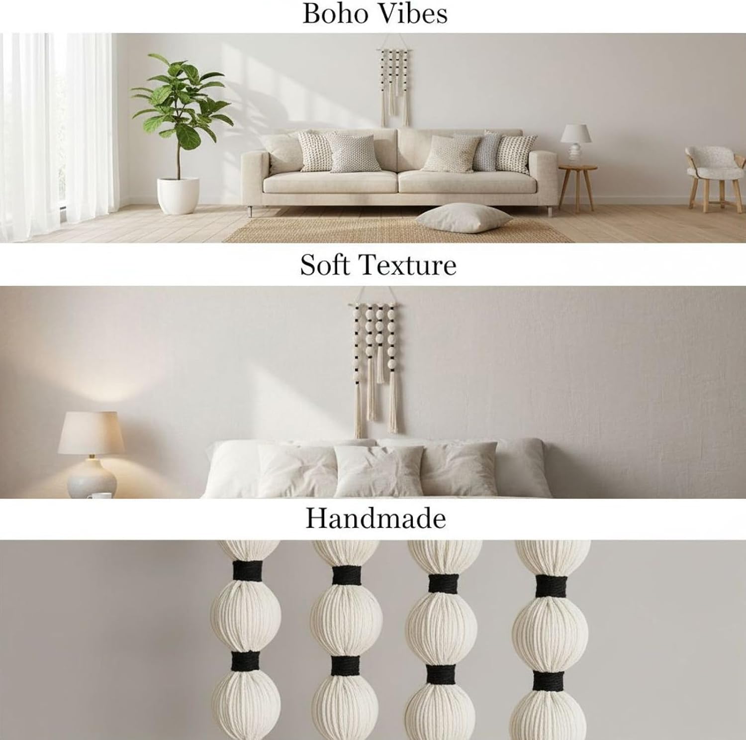 Macrame Tassel Wall Hanging, 33.5 X 11.8 in, Handwoven Cotton Bohemian Decor, for Modern Bedroom & Living Room Decor