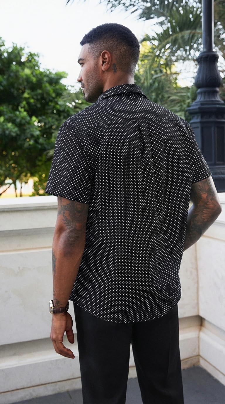 Runcati Mens Button Down Shirts Short Sleeve Wrinkle Free Dress Shirts Business Casual Polka Dot Print Shirt with Pocket - Image 3