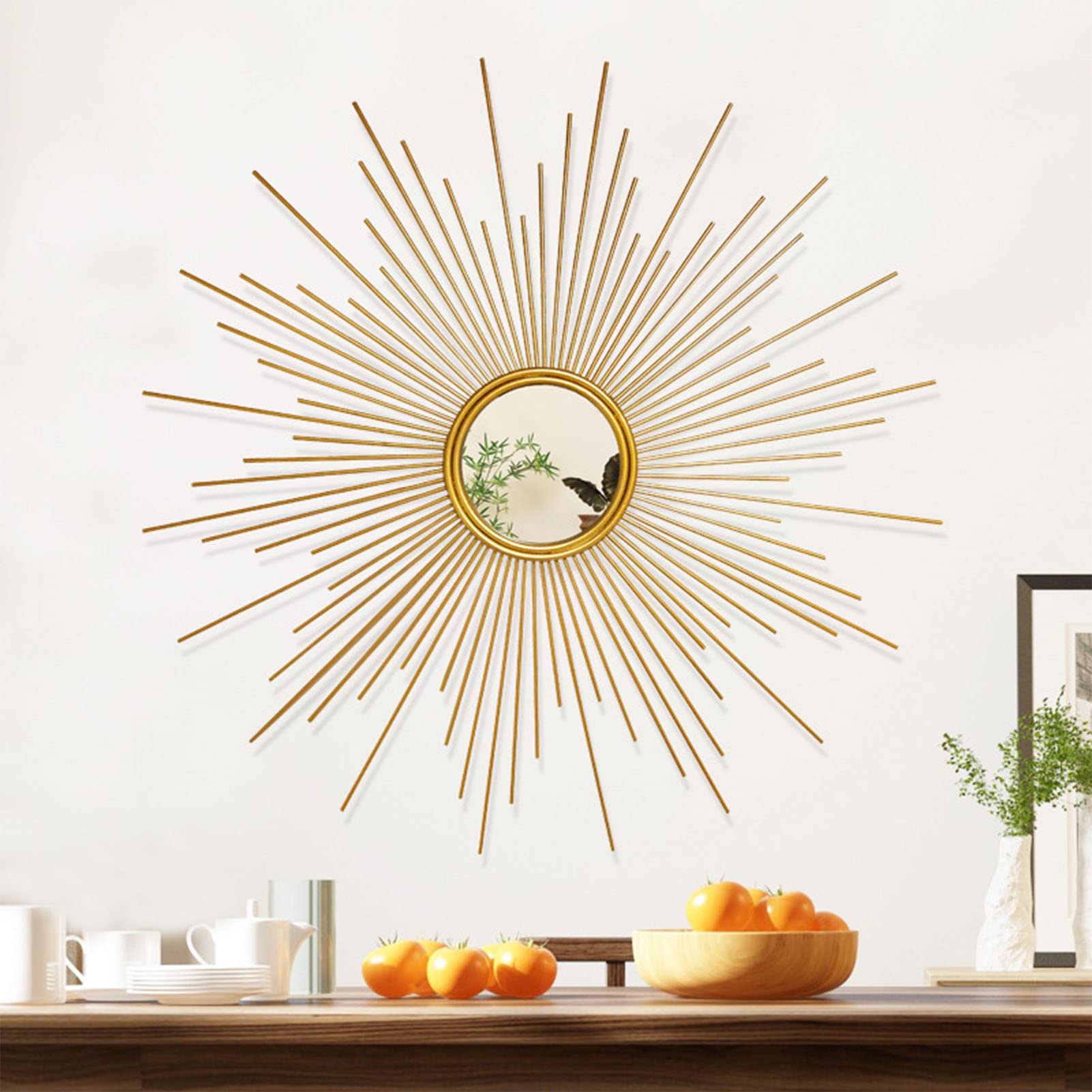 Sunburst Wandspiegel, Dekorativer Wandspiegel, Dekorativer Metallspiegel mit Gold-Finish, für Esszimmer, Wohnzimmer, Flur Veranda,60cm(24inch)