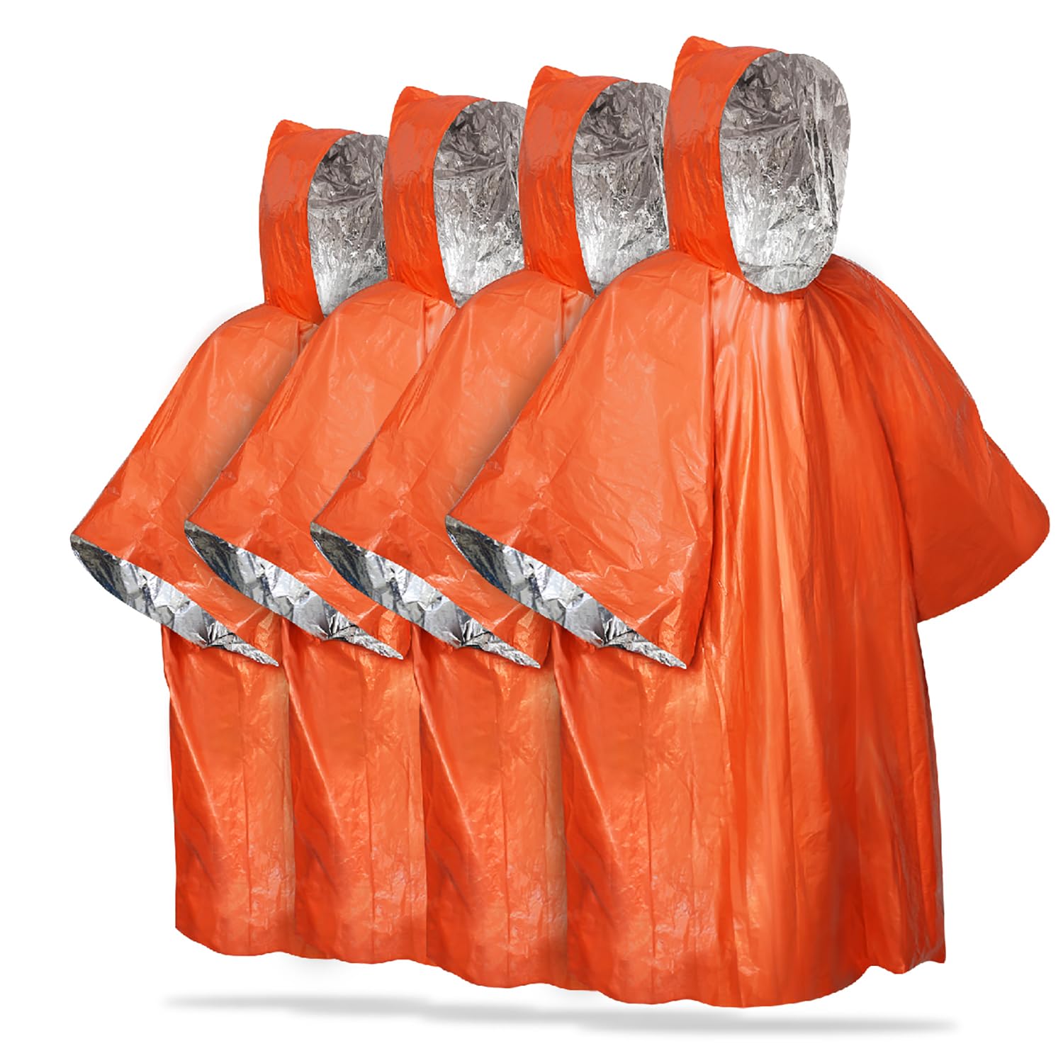 FosPower Emergency Rain Poncho [4 Pack] [Retains 90% Body Heat] Reusable Weather Resistant Raincoat for Men, Women, Adults, Camping, Hiking, Emergency Supplies &amp; Survival Kits (Orange)