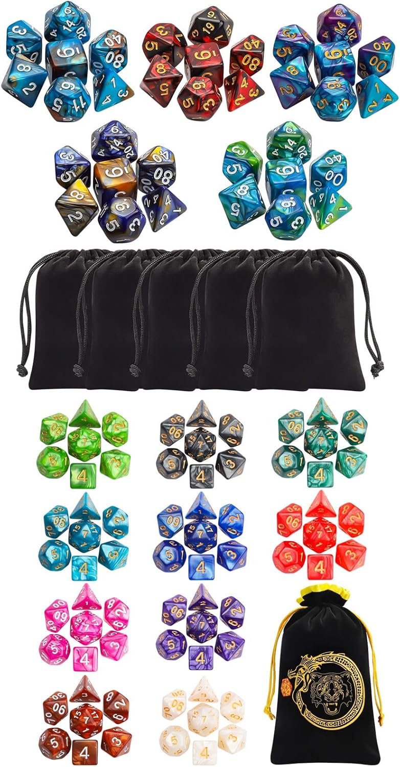 CiaraQ Polyhedral Dice Set with Black Pouches, Compatible with Dungeons and Dragons DND RPG MTG Table Games（105pcs）