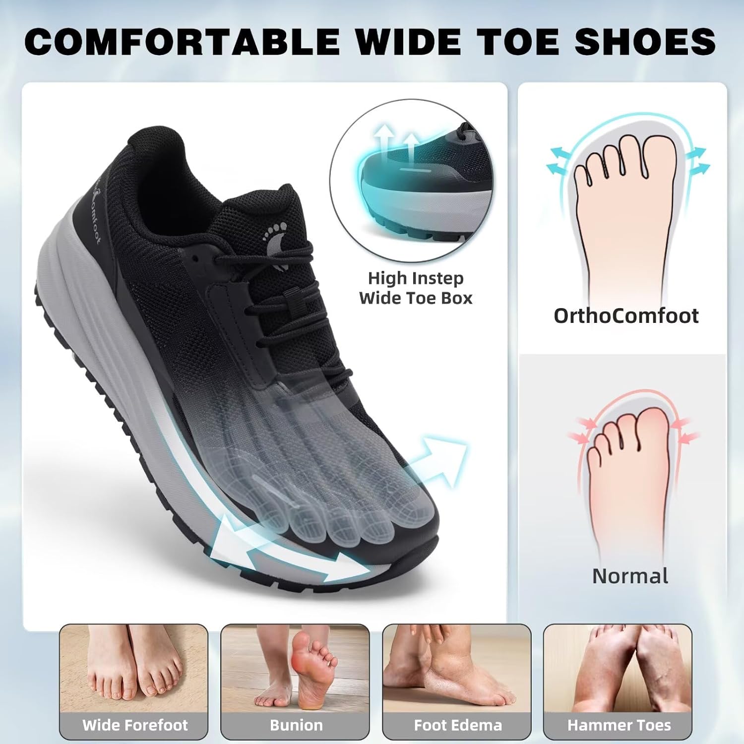 OrthoComfoot Men's Orthopedic Plantar Fasciitis Wide Shoes: Comfortable High Arch Support Trail Running Sneakers for Walking & Hiking, Orthotic Tennis Casual Relief for Flat Feet, Feet Pain - Image 2