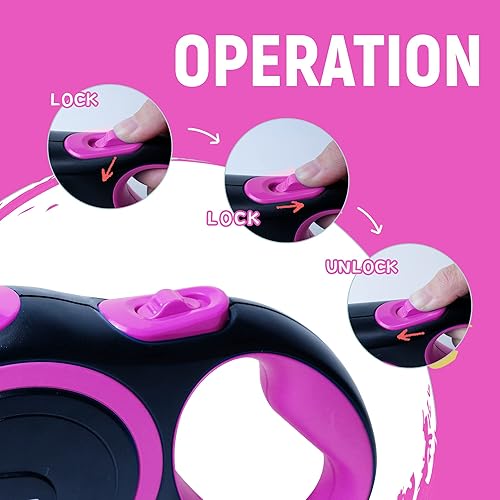 Miniatura 4 de Correa retráctil de 26 pies para perros pequeños, medianos y grandes de hasta 110 libras, sin enredos, resistente, con freno de una mano, mango